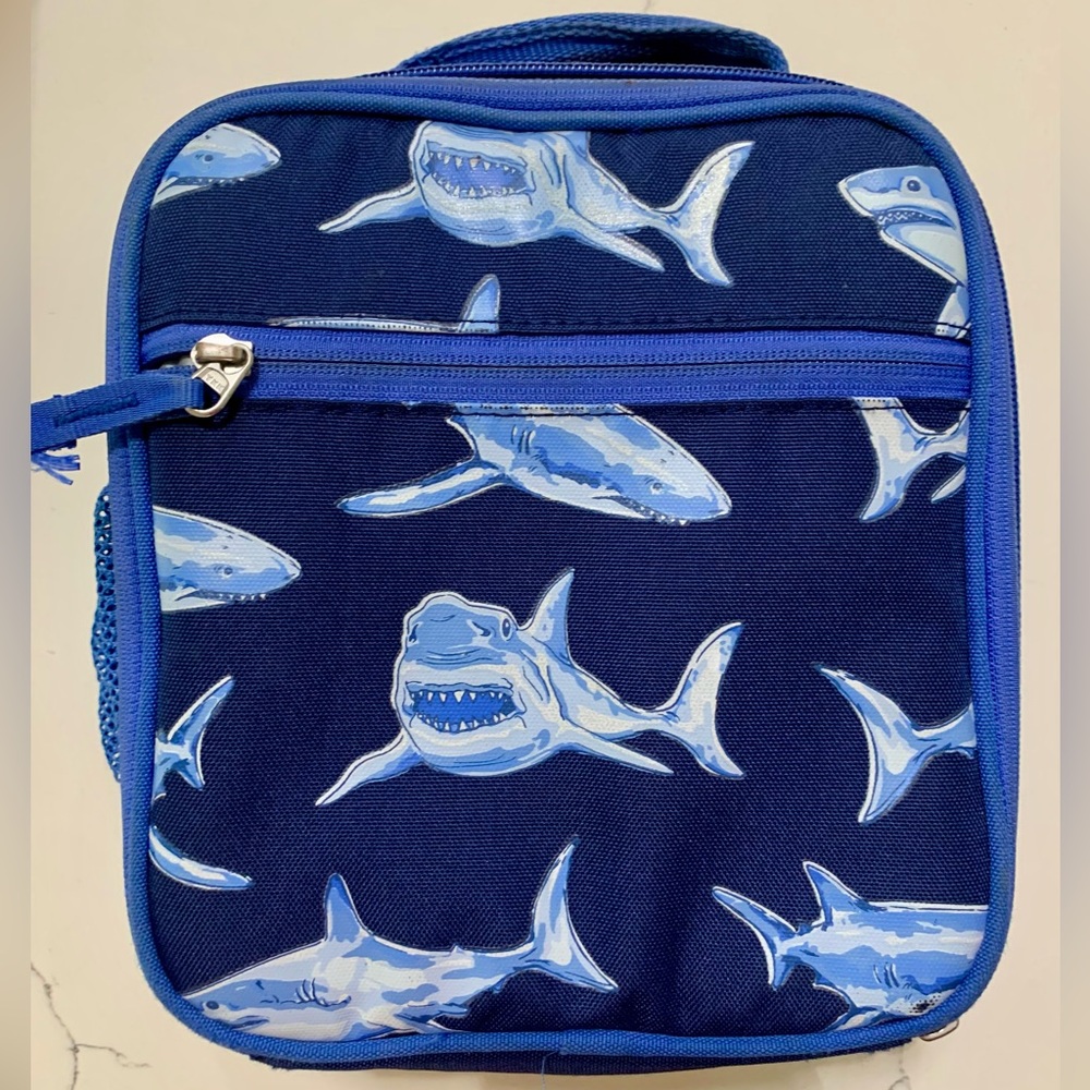 Pottery Barn Shark Print Lunch Box, sold out pattern.